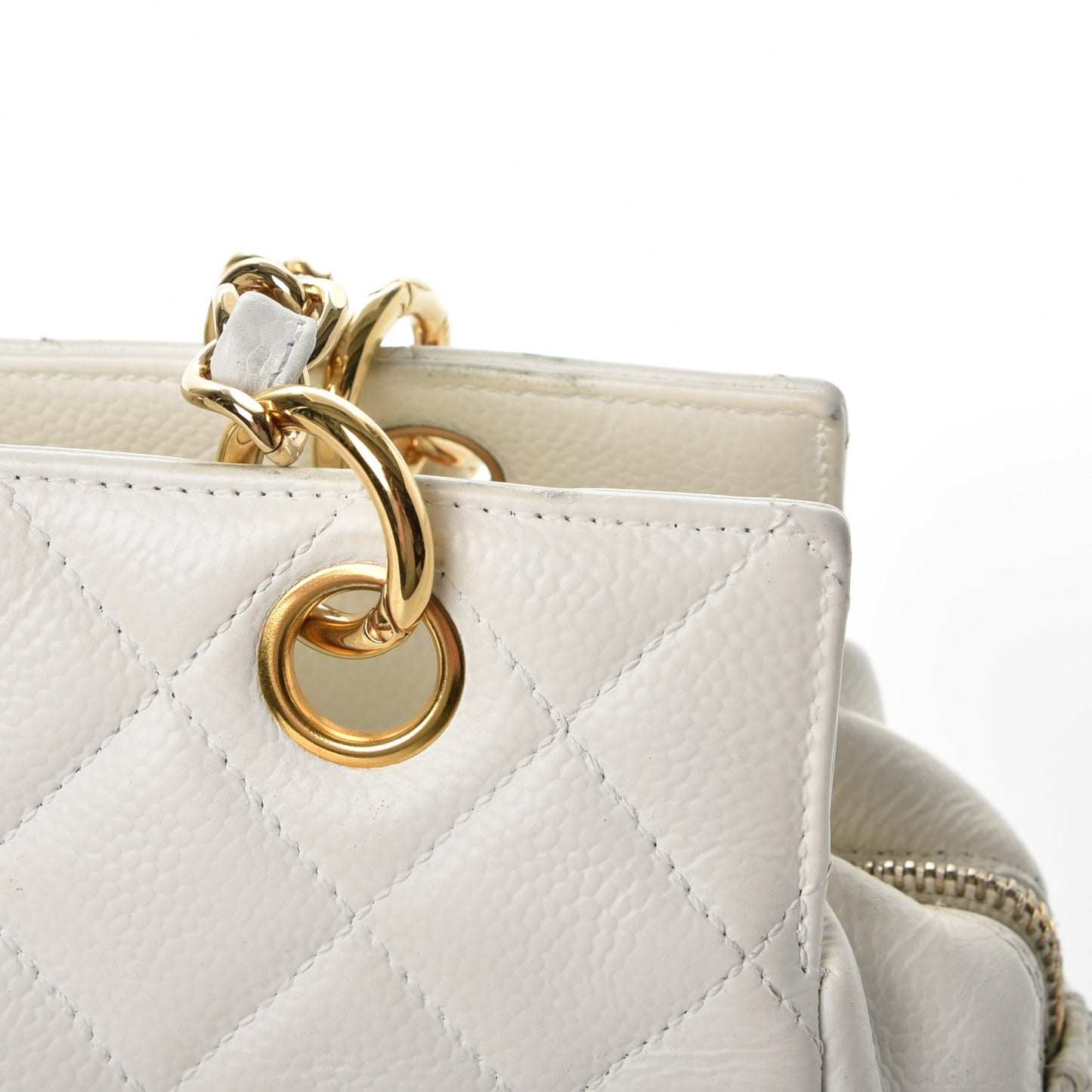 Caviar Quilted Petit Timeless Tote PTT White