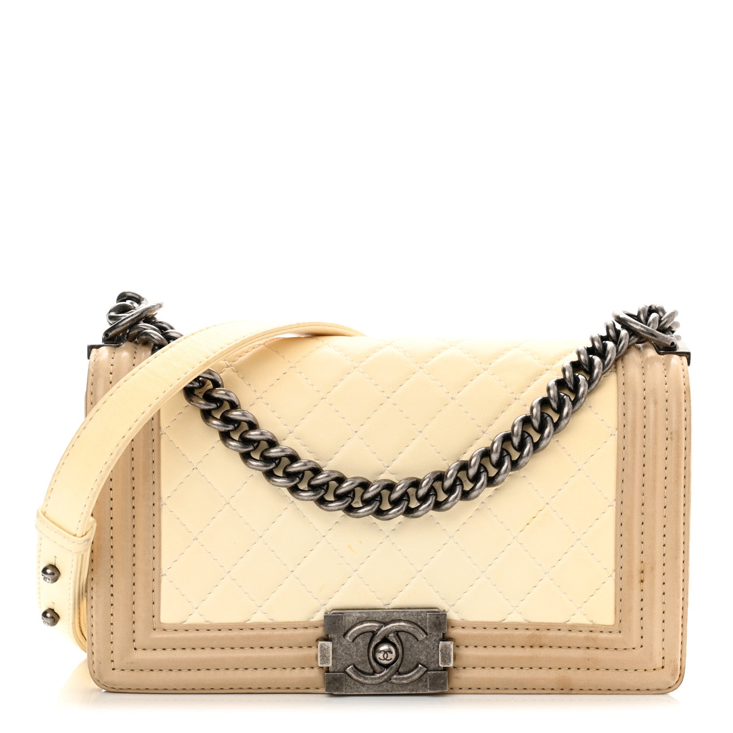 Chanel Lambskin Quilted Medium Boy Flap Ivory Havana Beige 1 of 12