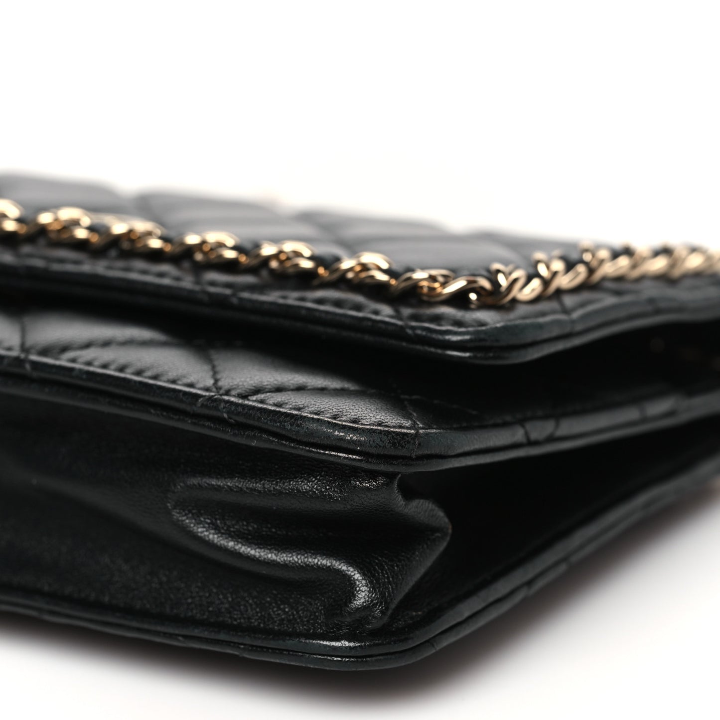 Lambskin Quilted Chain Around Wallet On Chain WOC Black