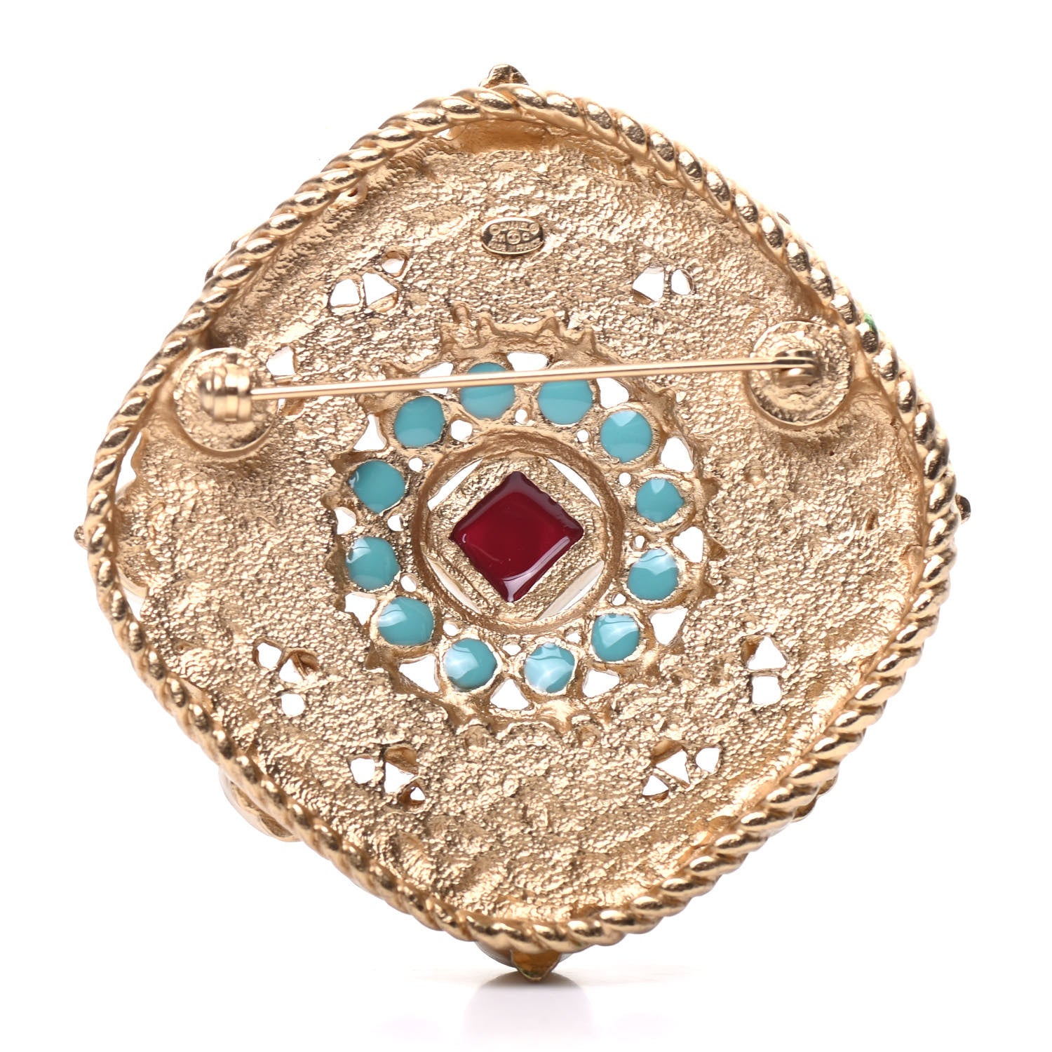Chanel Enamel Pearl Gripoix Poured Glass Brooch Gold 3 of 4