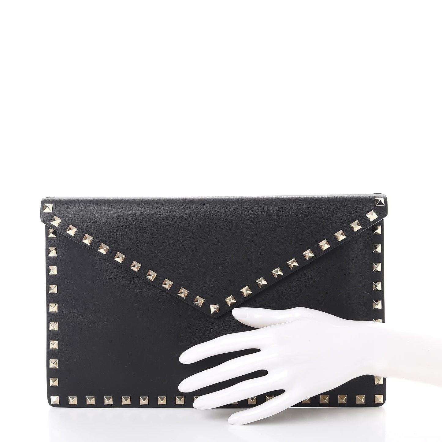 Vitello Large Rockstud Envelope Clutch Black