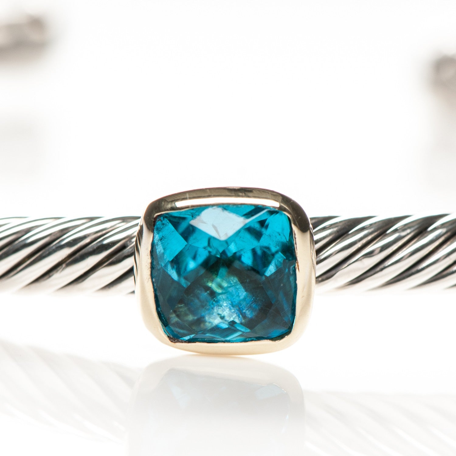 David Yurman Sterling Silver 18K Yellow Gold Blue Topaz 4mm Cuff 5 of 5