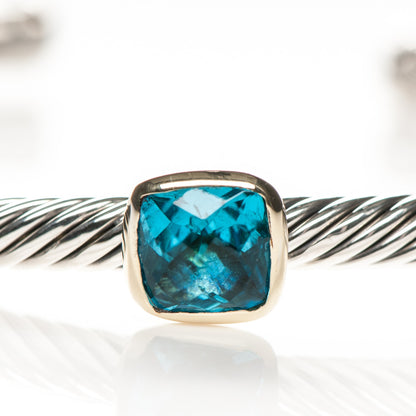 David Yurman Sterling Silver 18K Yellow Gold Blue Topaz 4mm Cuff 5 of 5