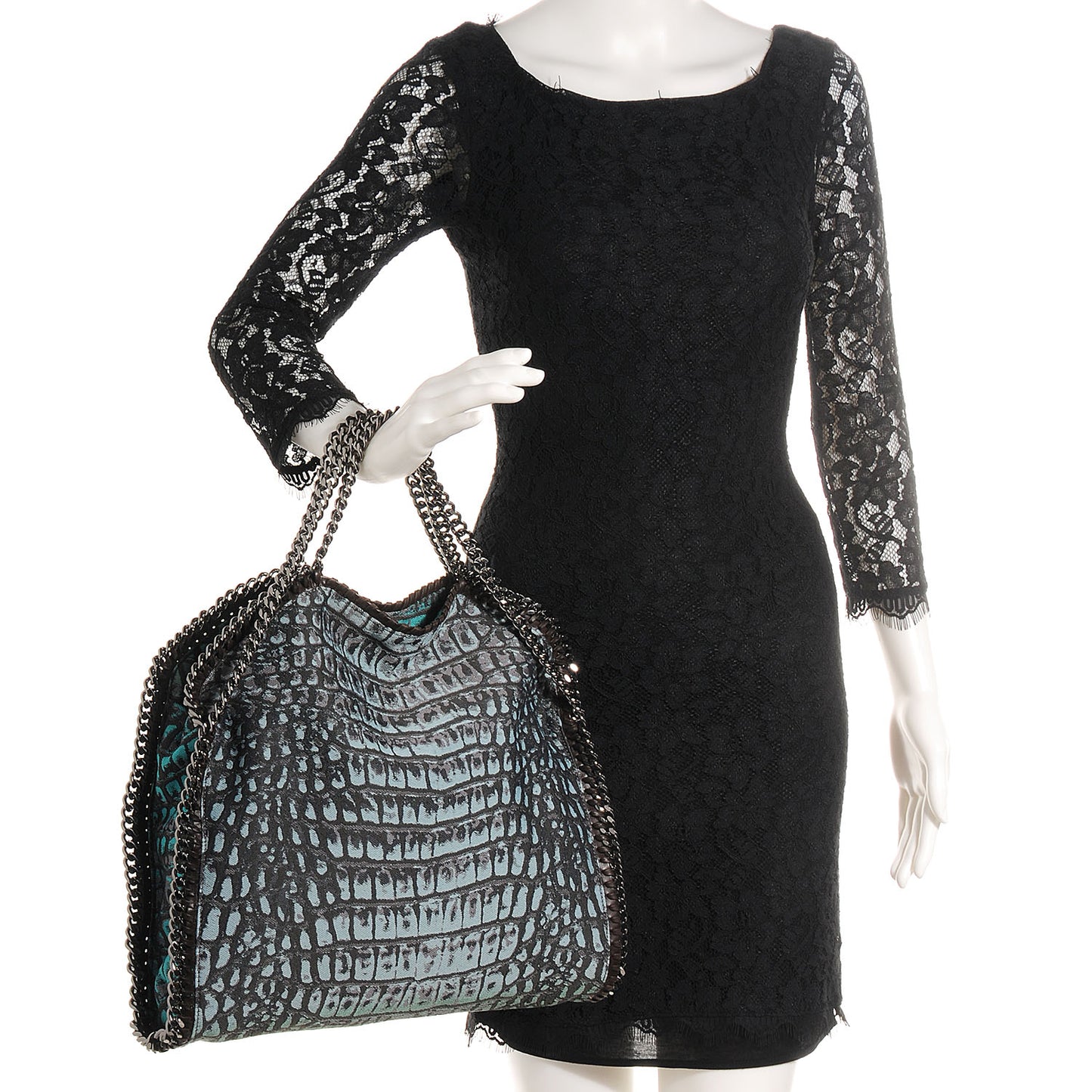 Jacquard Crocodile Print Small Falabella Teal