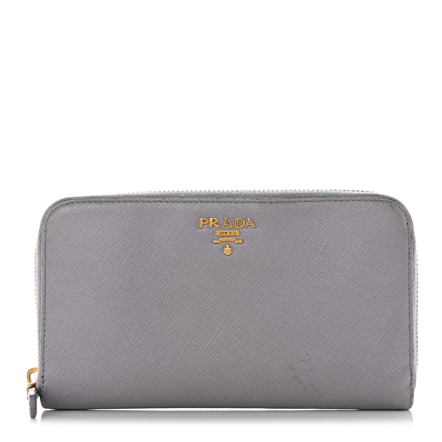 Prada Saffiano Metal Zip Around Wallet Grey 1 of 13