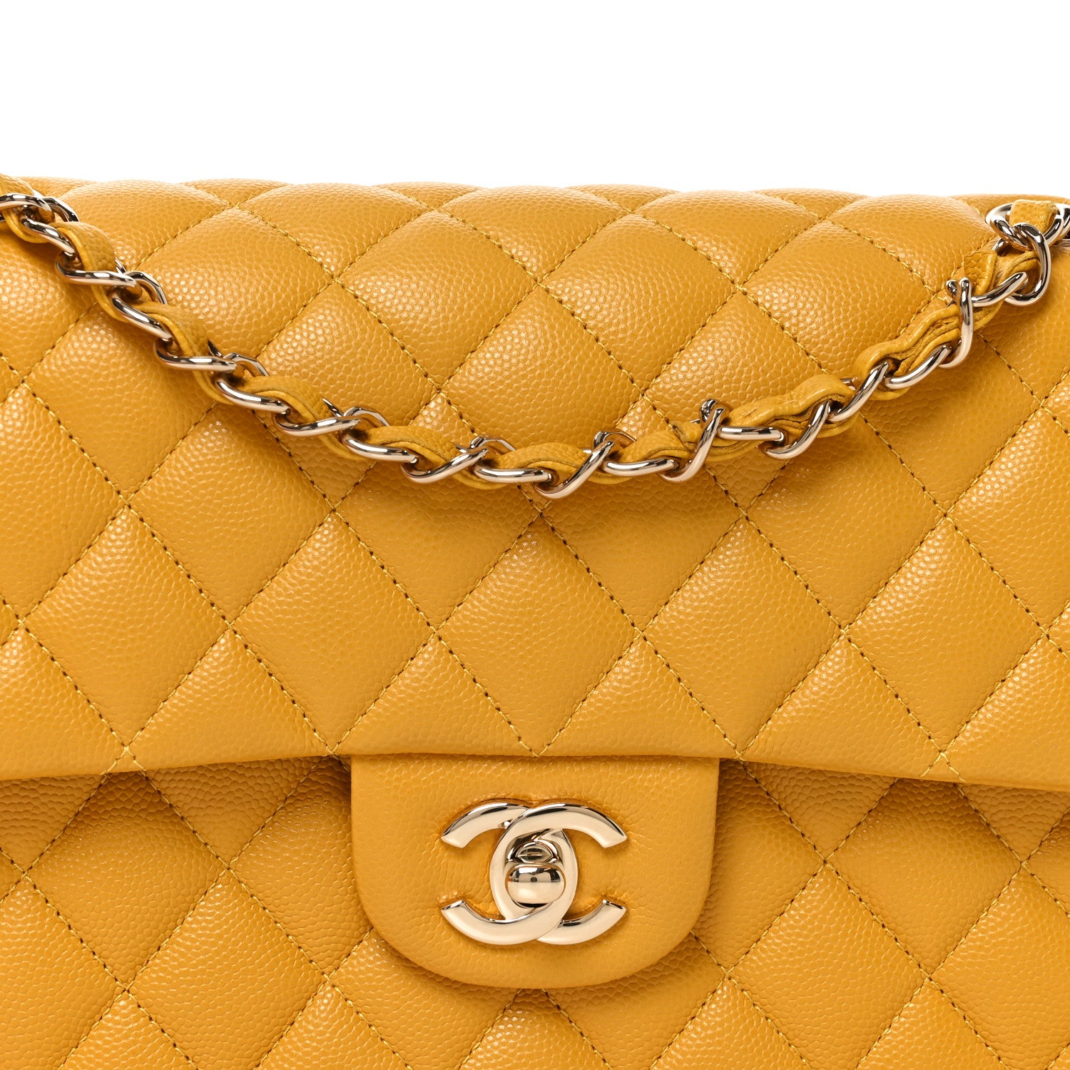 Chanel Caviar Quilted Medium Double Flap Yellow 8 of 11