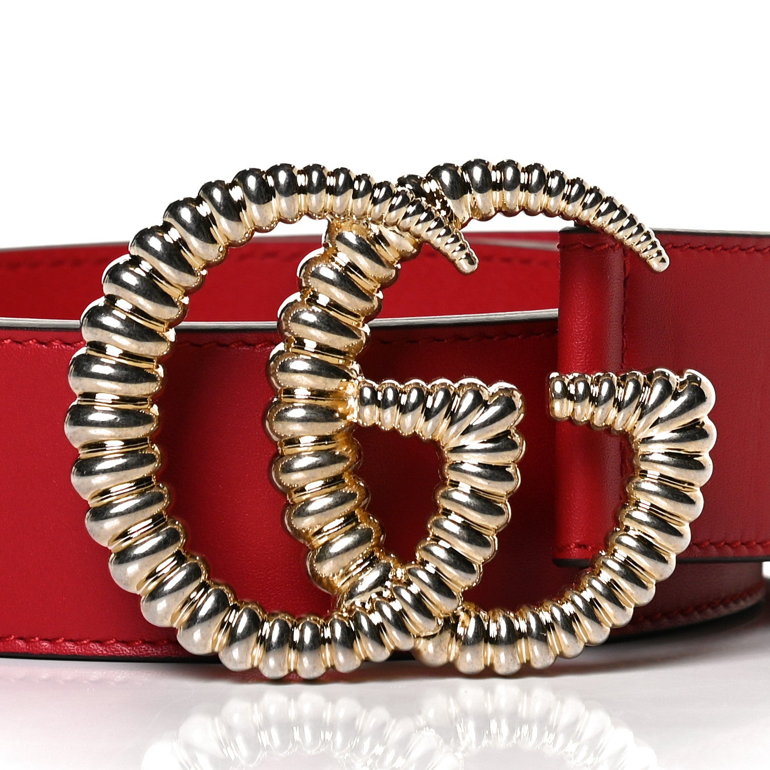 Gucci Moon Calfskin Torchon Double G 40mm Belt 80 32 Hibiscus Red 3 of 4