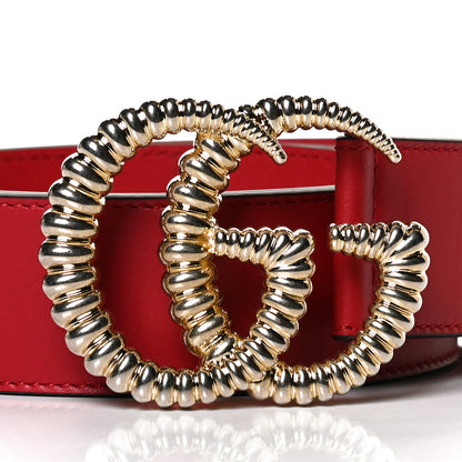 Gucci Moon Calfskin Torchon Double G 40mm Belt 80 32 Hibiscus Red 3 of 4