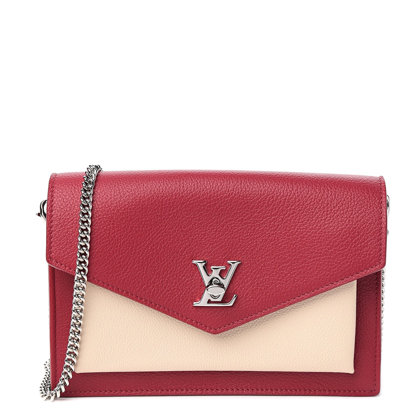 Calfskin My Lockme Chain Pochette Lie De Vin Etain Creme