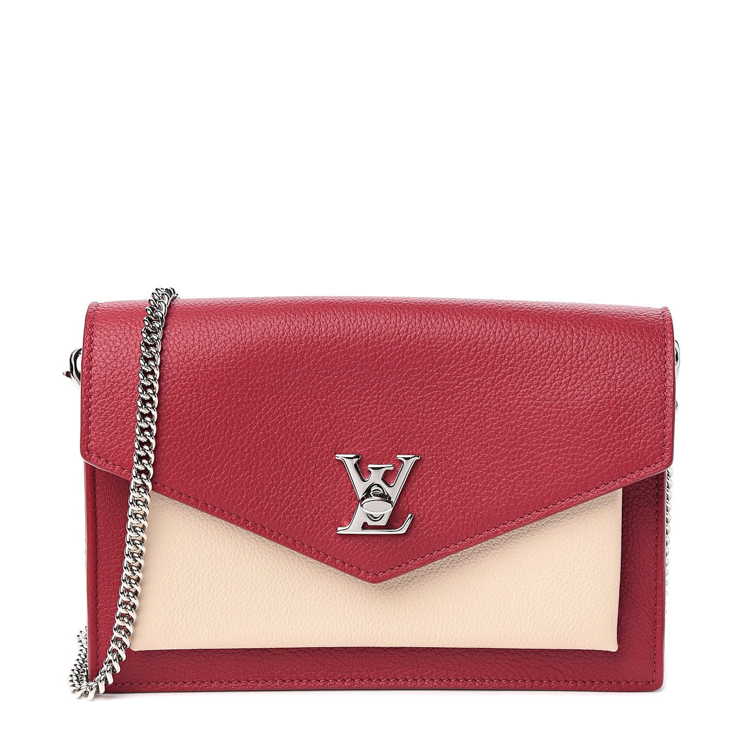 Louis Vuitton Calfskin My Lockme Chain Pochette Lie De Vin Etain Creme 1 of 9
