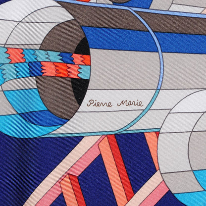 Hermes Silk Point D’Orgue Scarf 90 Marine Corail 4 of 7