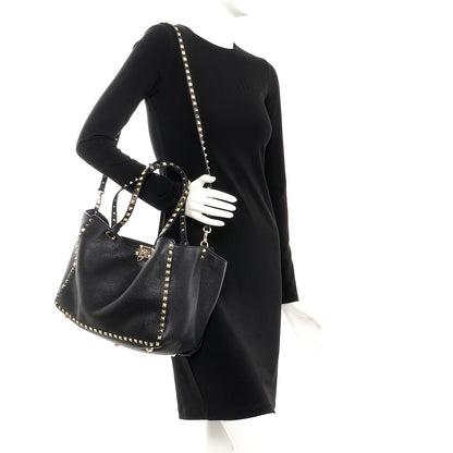 Valentino Garavani Pebbled Calfskin Medium Rockstud Tote Black 2 of 7