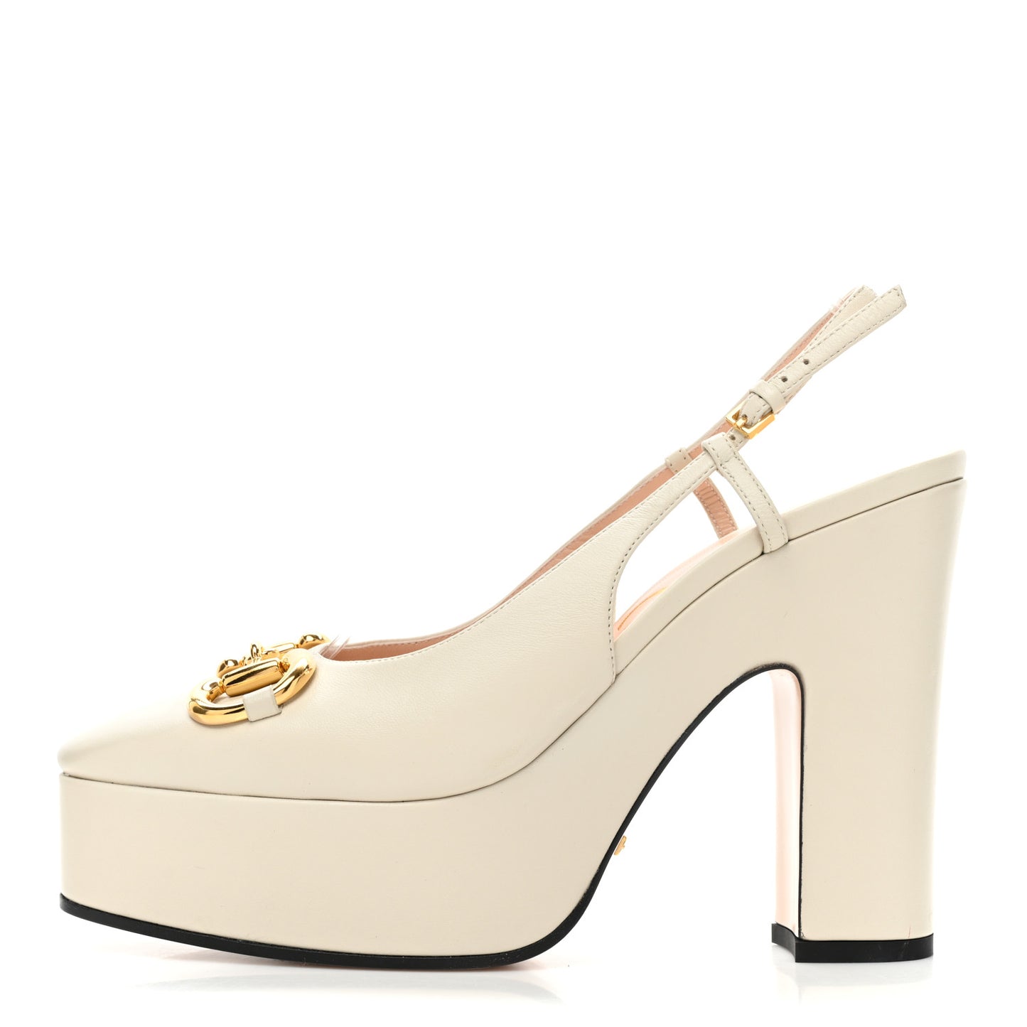 Nappa Horsebit Platform 35/120mm Slingback Pumps 38 New Mystic White