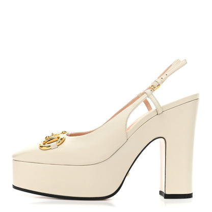 Gucci Nappa Horsebit Platform 35/120mm Slingback Pumps 38 New Mystic White 1 of 14