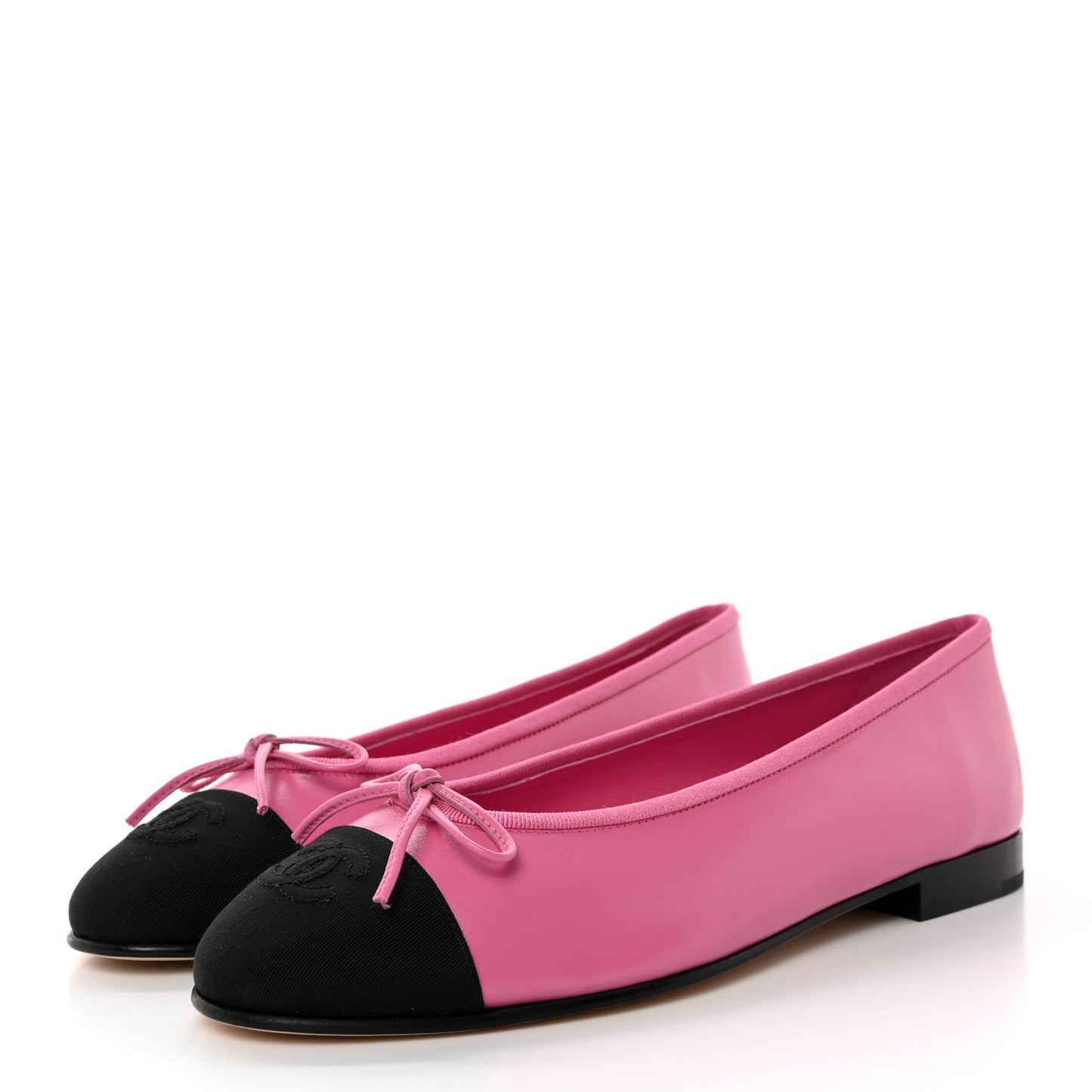Lambskin Grosgrain Cap Toe CC Ballerina Flats 37.5 Pink Black