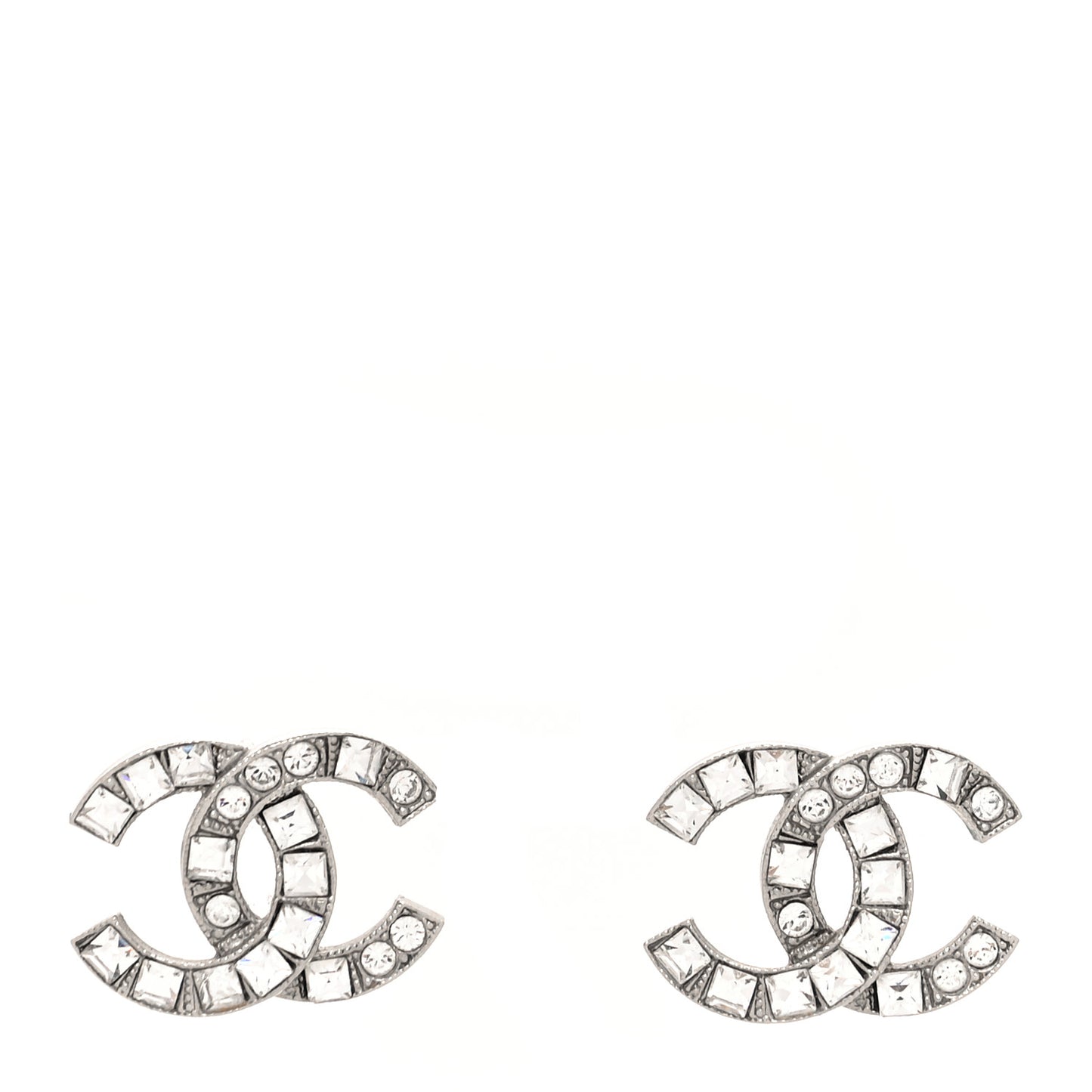 Baguette Crystal CC Earrings Silver