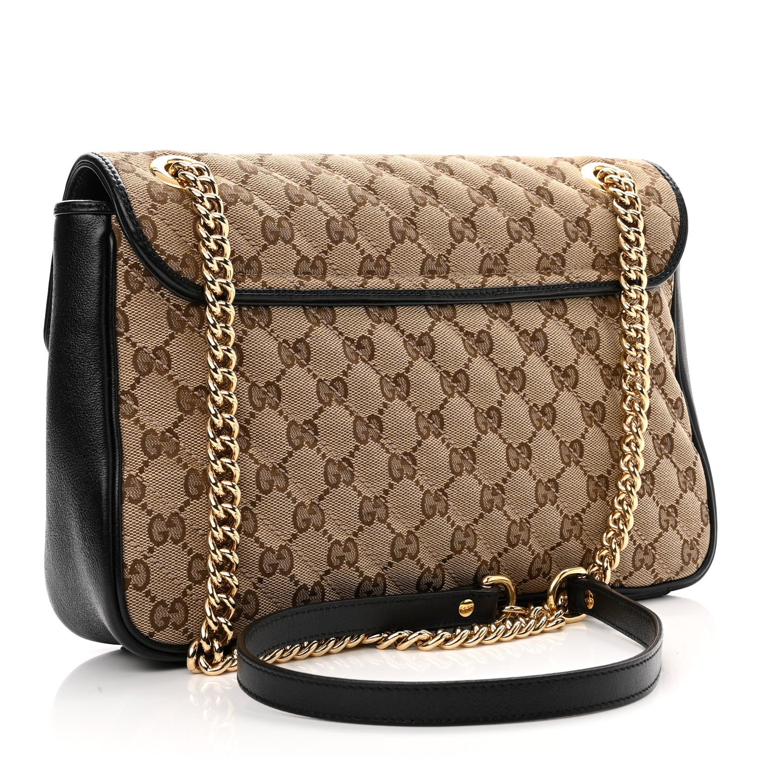 Gucci Monogram Azalea Calfskin Matelasse Diagonal Medium GG Marmont Shoulder Bag Beige Ebony Black 3 of 10