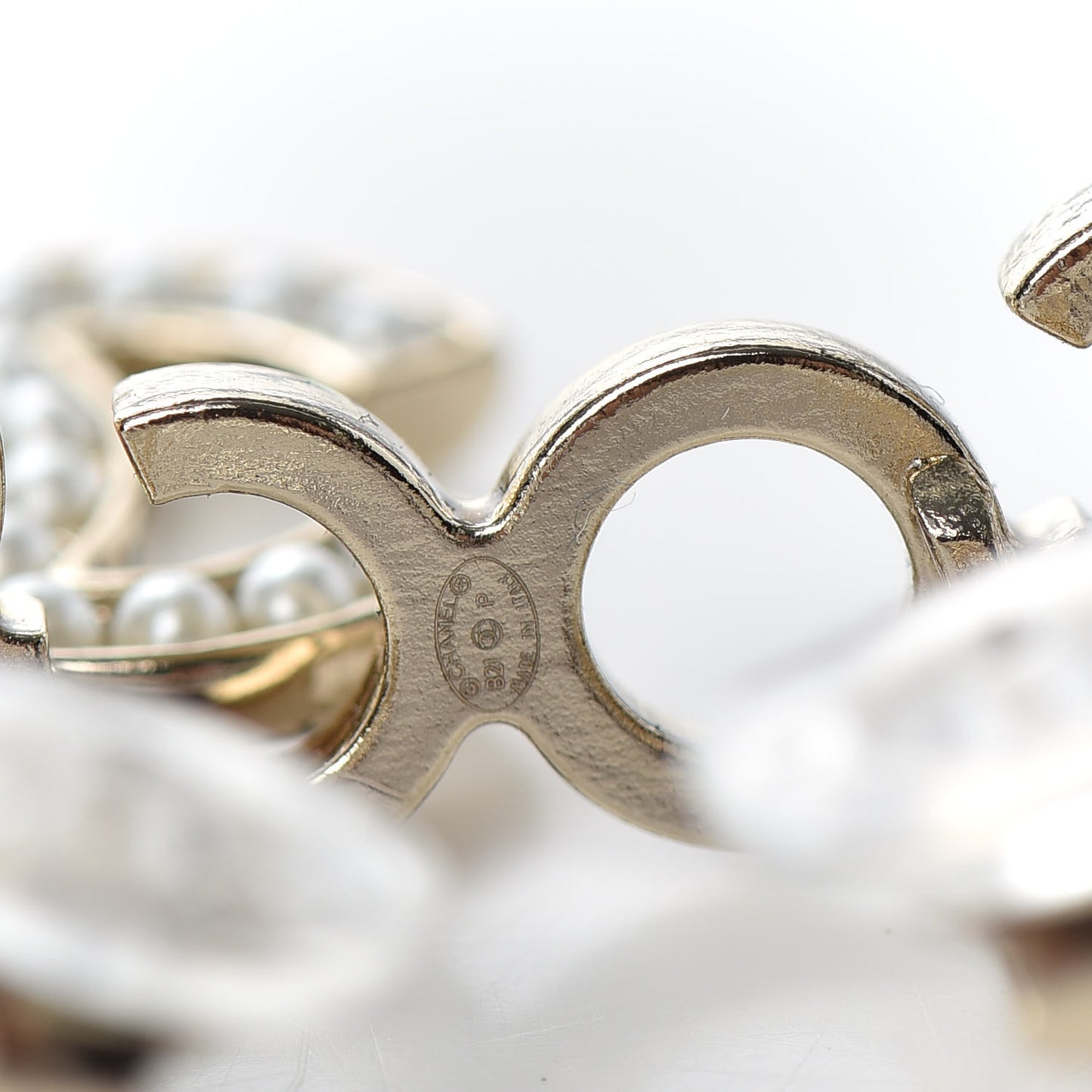 Metal Pearl CC Coco Climber Clip On Earrings Gold