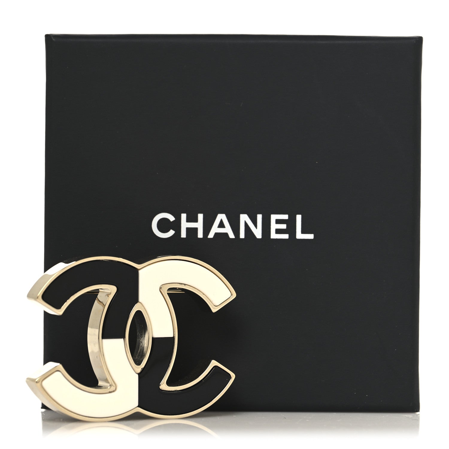Chanel Enamel CC Brooch Black White Gold 4 of 4