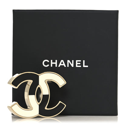 Chanel Enamel CC Brooch Black White Gold 4 of 4