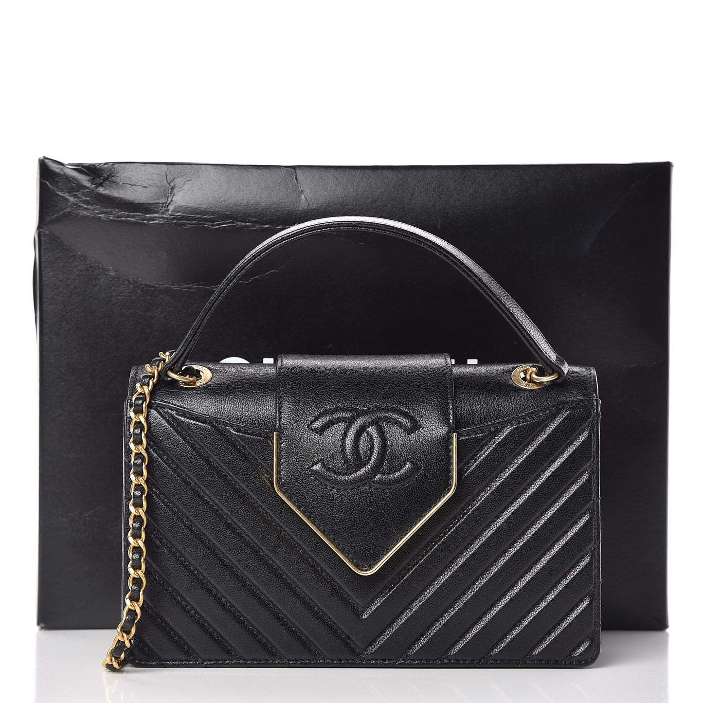 Shiny Sheepskin Chevron Quilted Mini Collar and Tie Flap Black