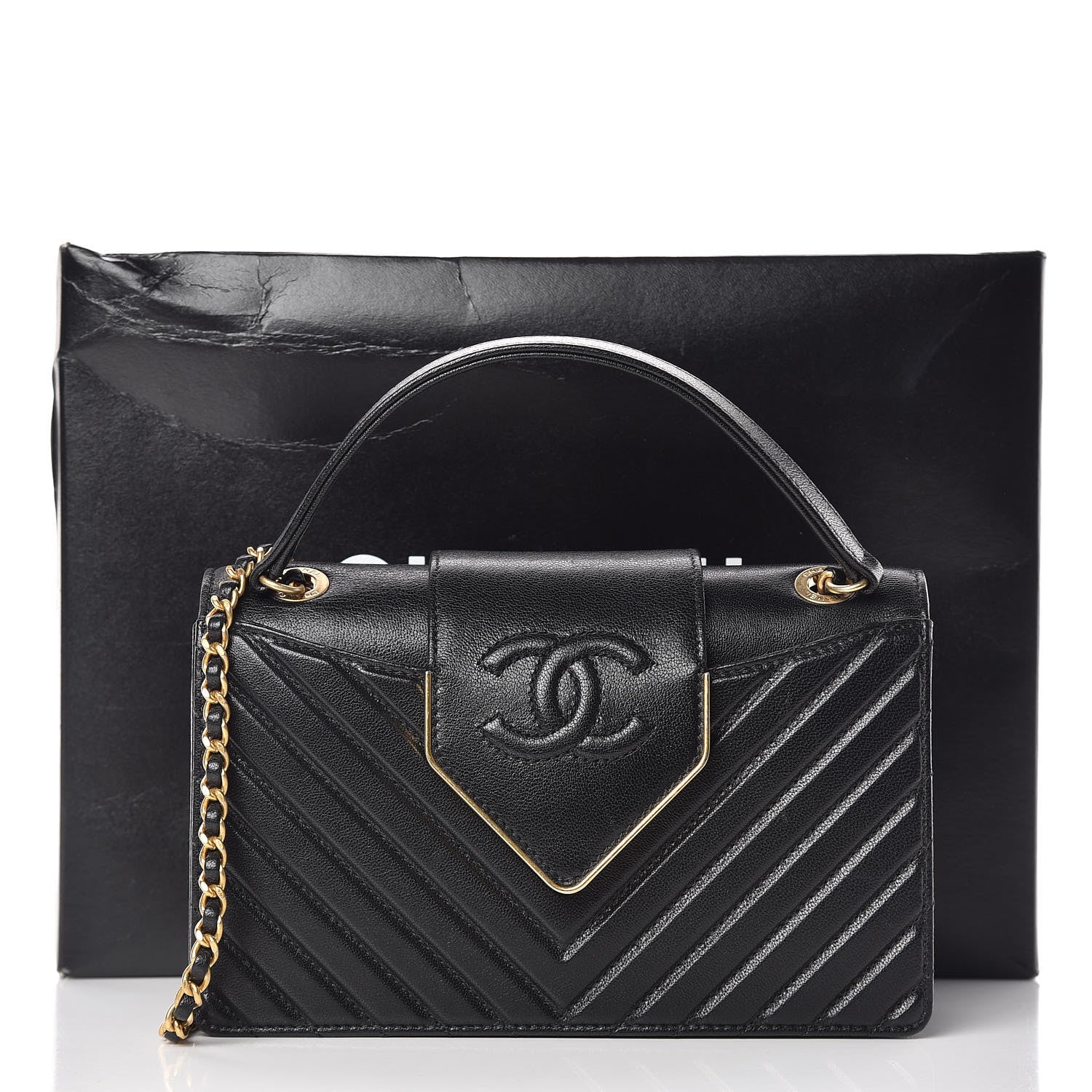 Chanel Shiny Sheepskin Chevron Quilted Mini Collar and Tie Flap Black 10 of 10
