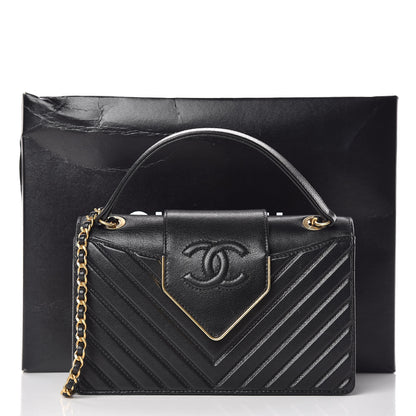 Chanel Shiny Sheepskin Chevron Quilted Mini Collar and Tie Flap Black 10 of 10