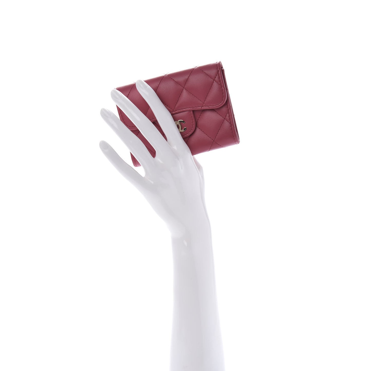 Lambskin Quilted Flap Card Holder Wallet Dark Pink