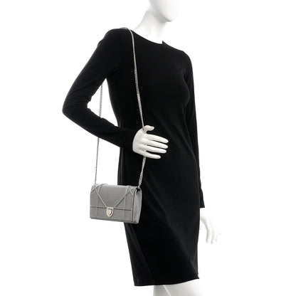 Christian Dior Metallic Grained Calfskin Diorama Wallet on Chain Pouch Silver 2 of 8
