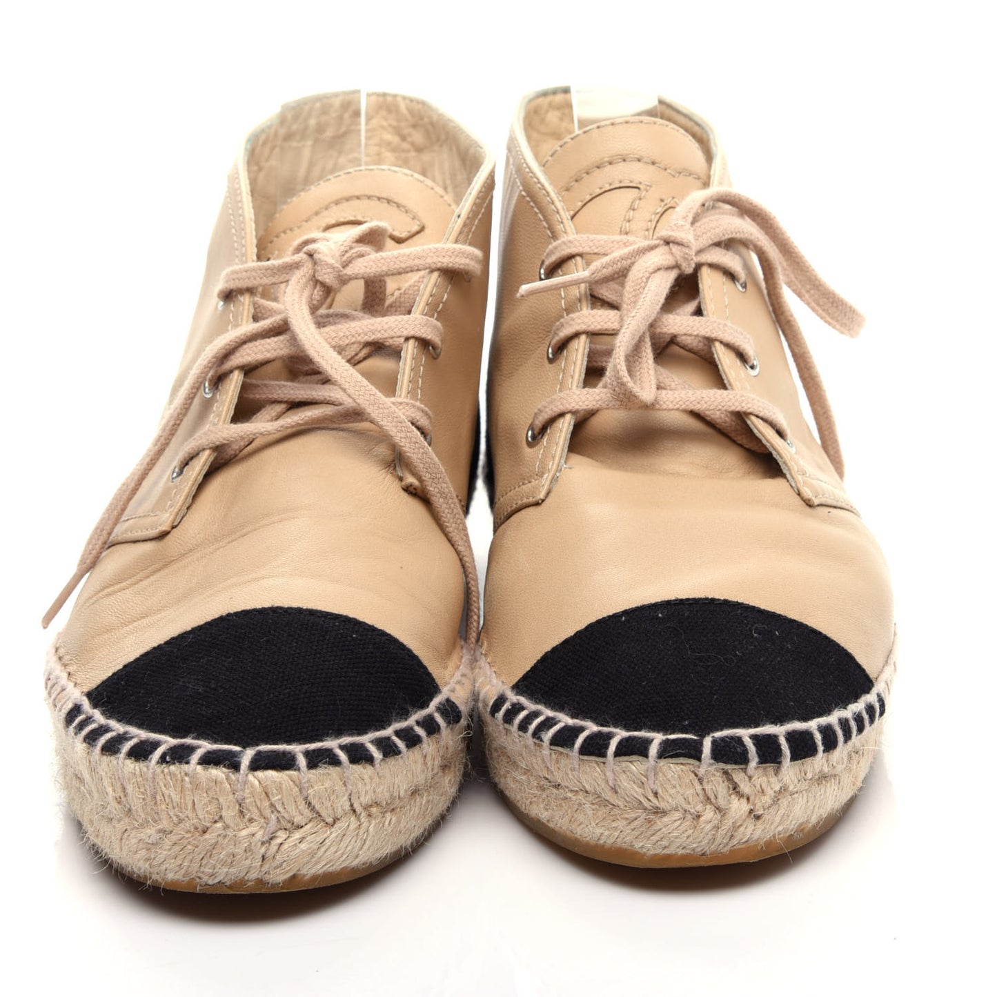 Lambskin Canvas Cap Toe Lace Up Espadrilles 38 Dark Beige Black