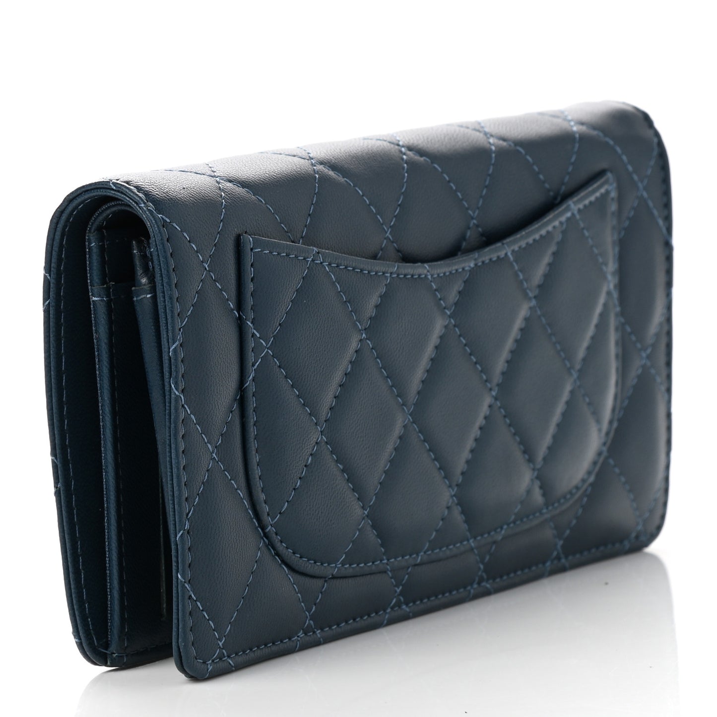 Lambskin Quilted Yen Wallet Blue