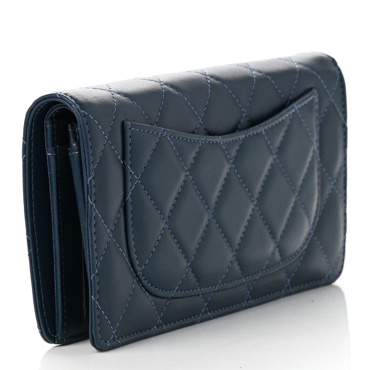 Chanel Lambskin Quilted Yen Wallet Blue 3 of 9