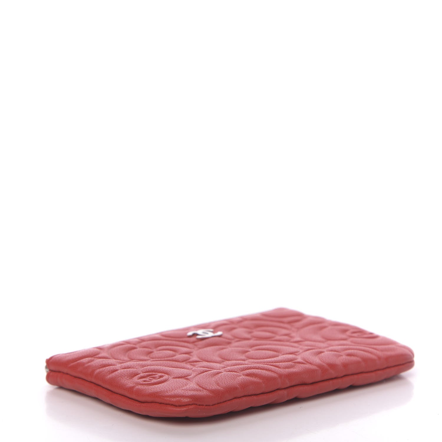 Chanel Goatskin Camellia Embossed Cosmetic Pouch Red 4 of 7