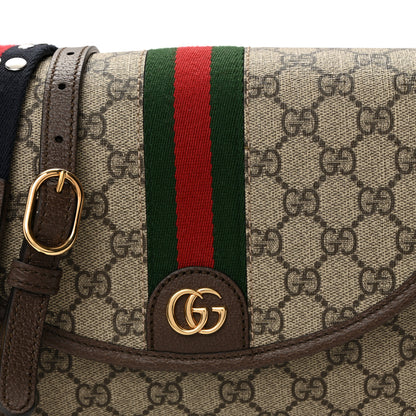 Gucci GG Supreme Monogram Textured Dollar Calfskin Web Studded Mini Ophidia Flap Shoulder Bag Beige Ebony New Acero 8 of 10