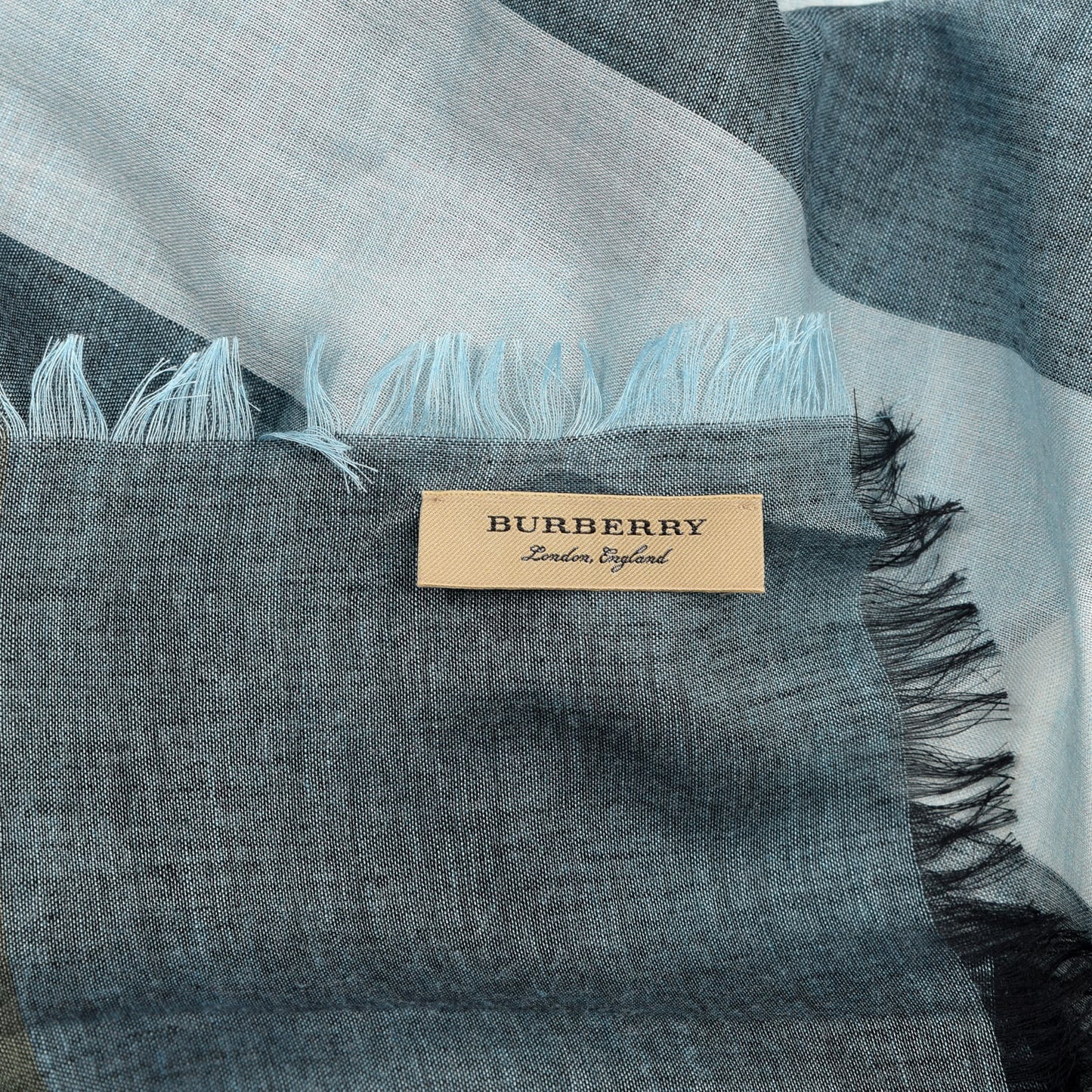 Linen Giant Exploded Check Lightweight Scarf Pale Blue