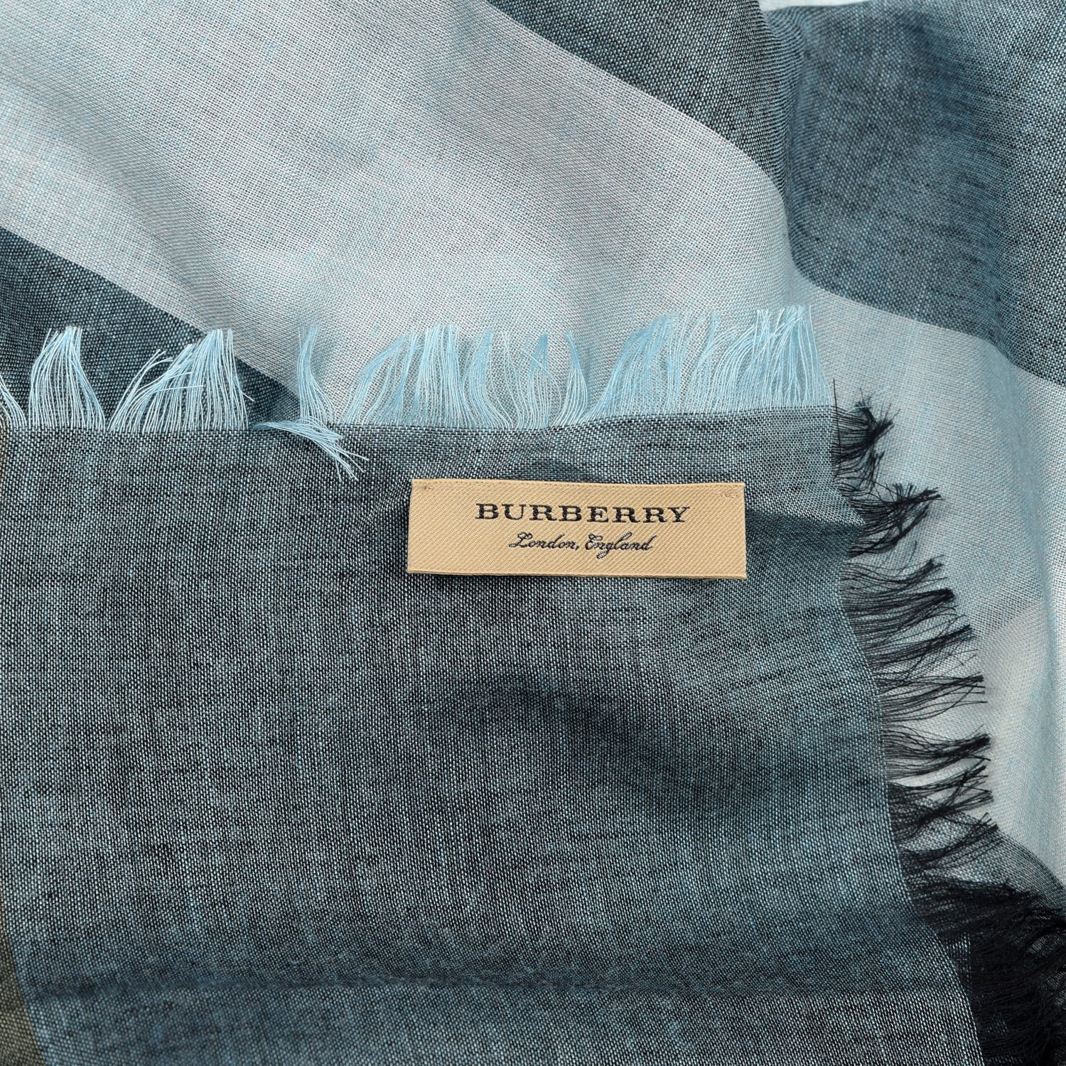 Burberry Linen Giant Exploded Check Lightweight Scarf Pale Blue 2 of 3