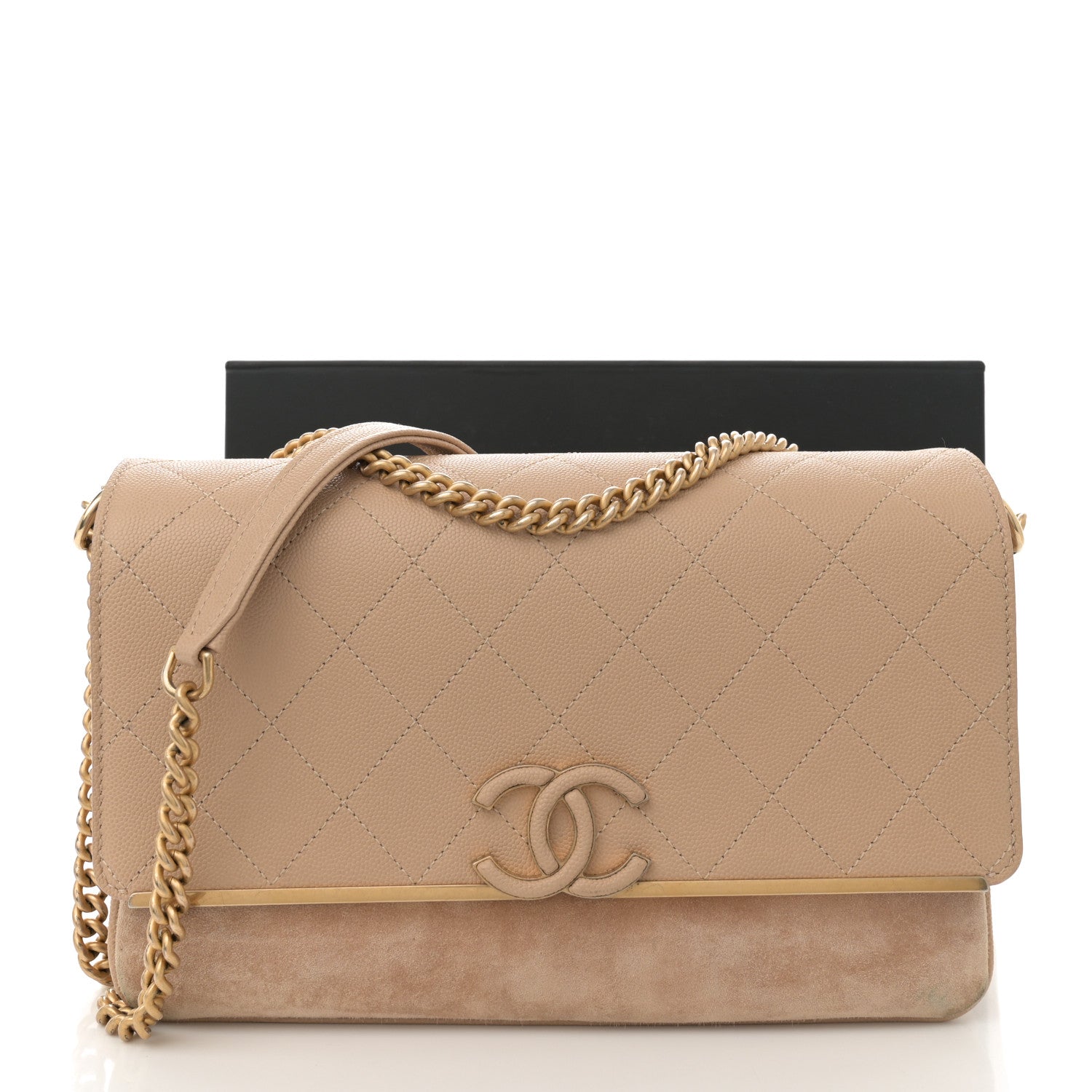 Chanel Grained Calfskin Stitched Enamel CC Flap Bag Beige 13 of 13