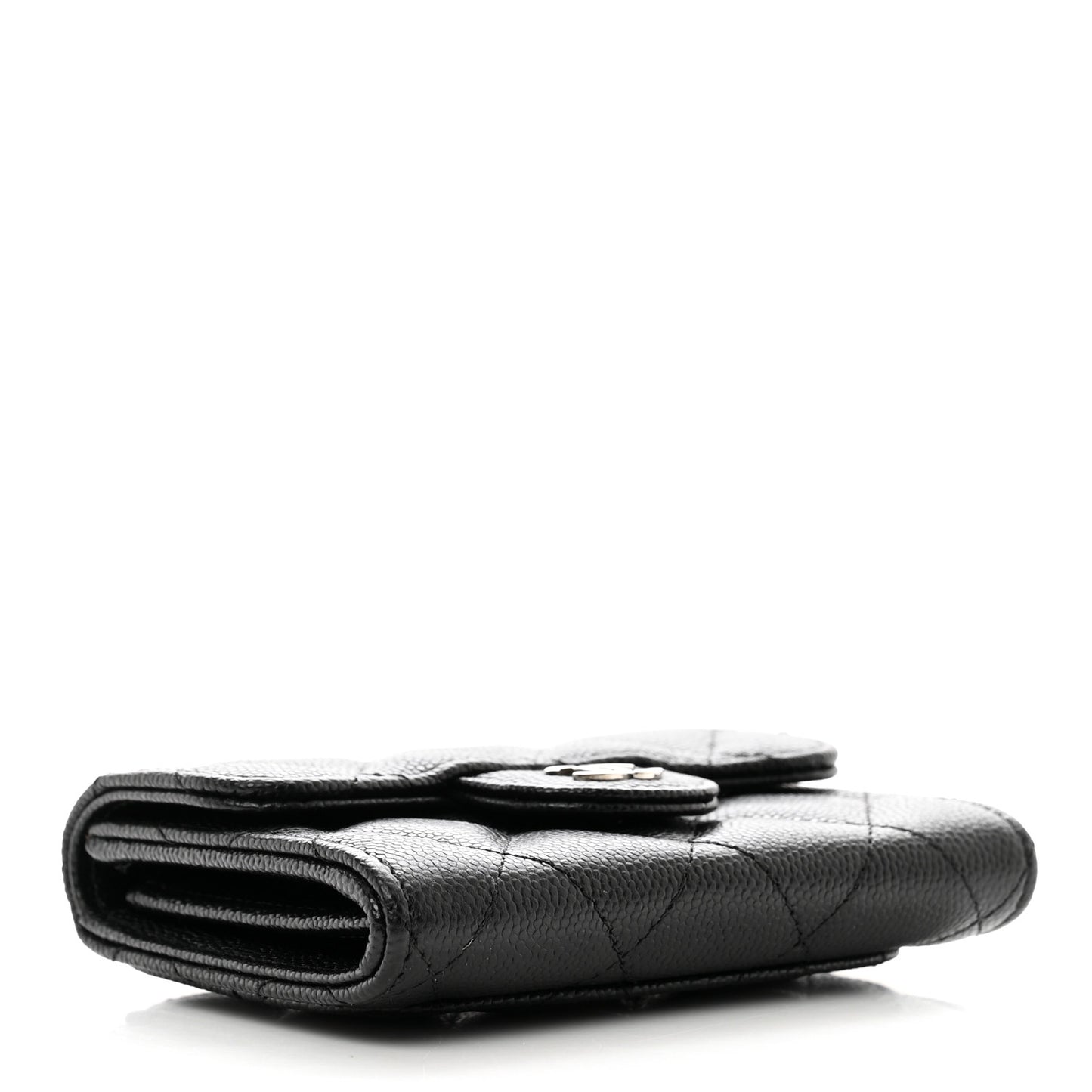 Caviar Quilted Flap Card Holder Wallet Black