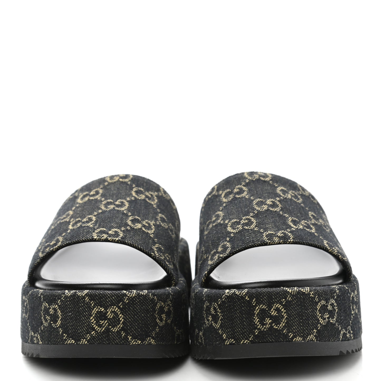 Jacquard Black Denim GG Monogram Angelina Platform 55mm Slide Sandals 38.5 Black Ivory