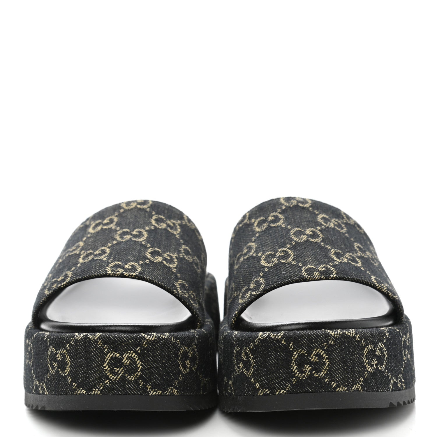 Gucci Jacquard Black Denim GG Monogram Angelina Platform 55mm Slide Sandals 38.5 Black Ivory 2 of 9