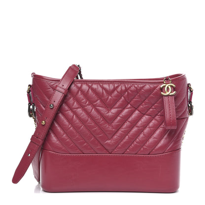 Chanel Aged Calfskin Chevron Quilted Medium Gabrielle Hobo Dark Pink 1 of 14