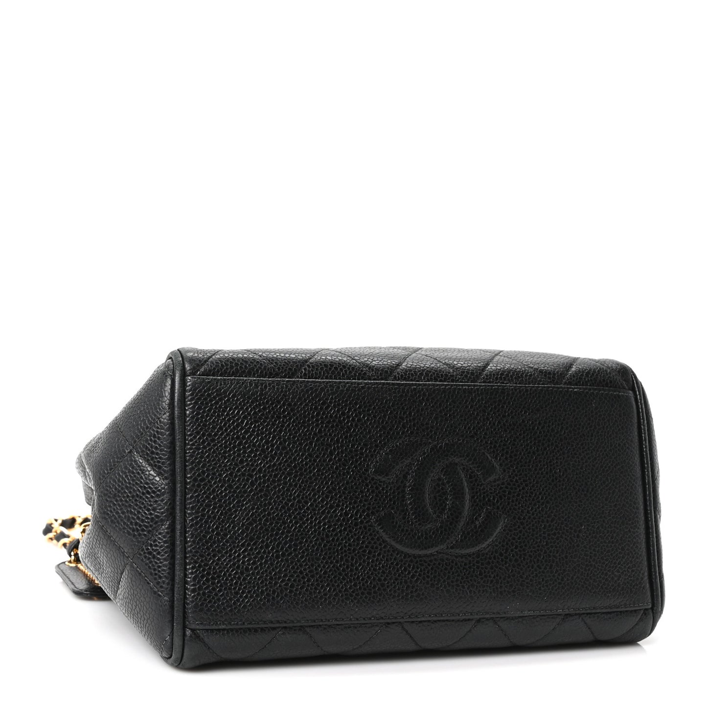 Caviar Quilted Petit Shopping Tote Black