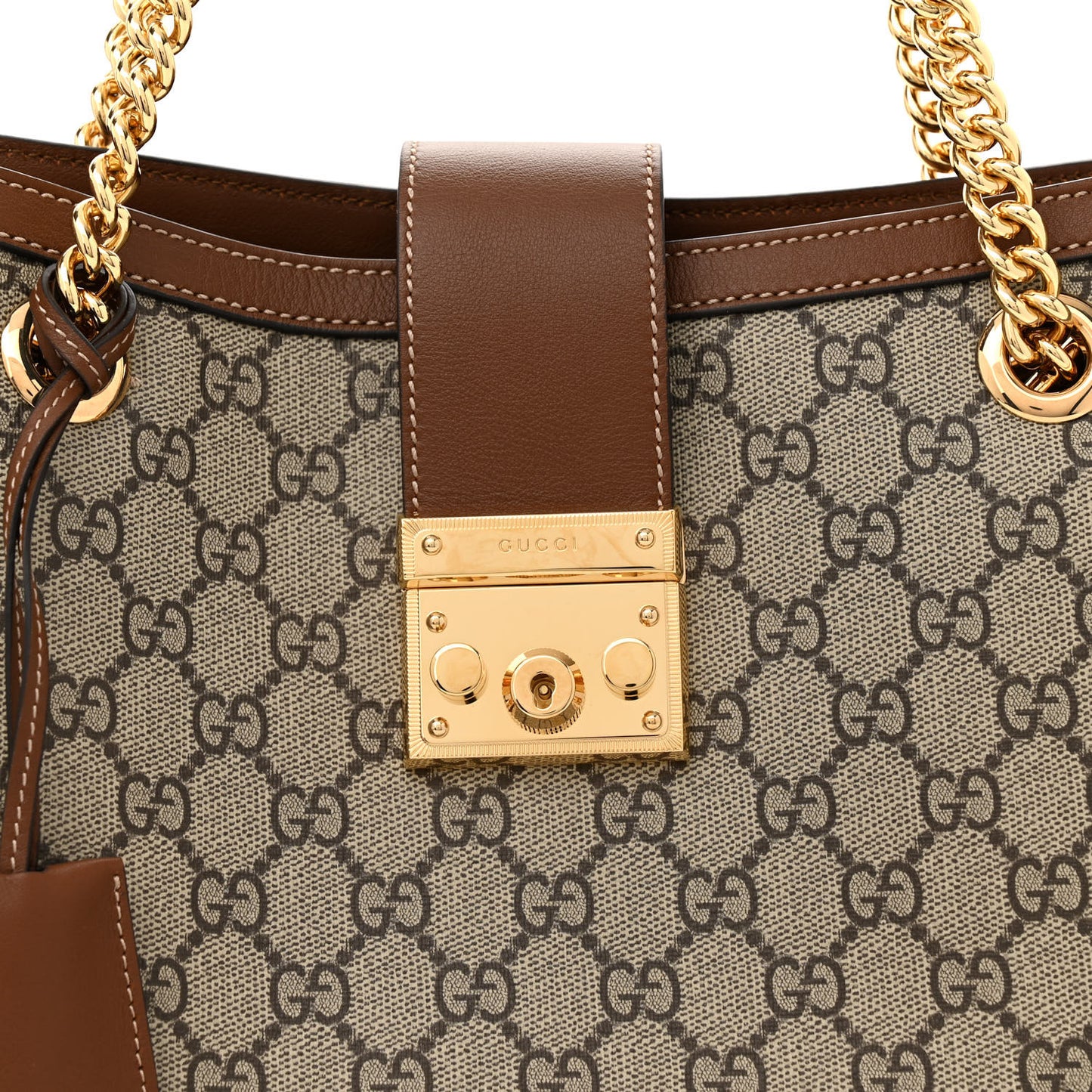 GG Supreme Monogram Medium Padlock Tote Beige Cuir