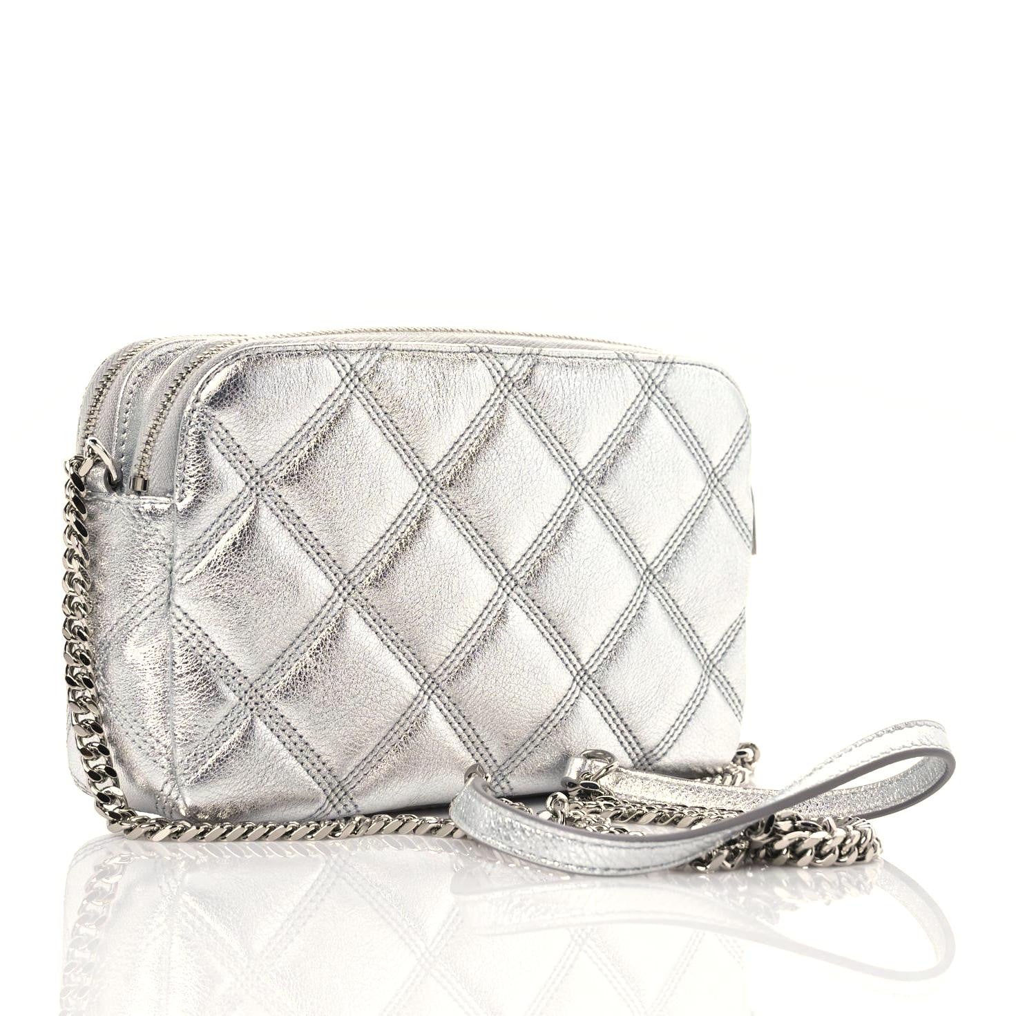 Saint Laurent Metallic Lambskin Quilted Mini Becky Double Zip Bag Argento 3 of 12