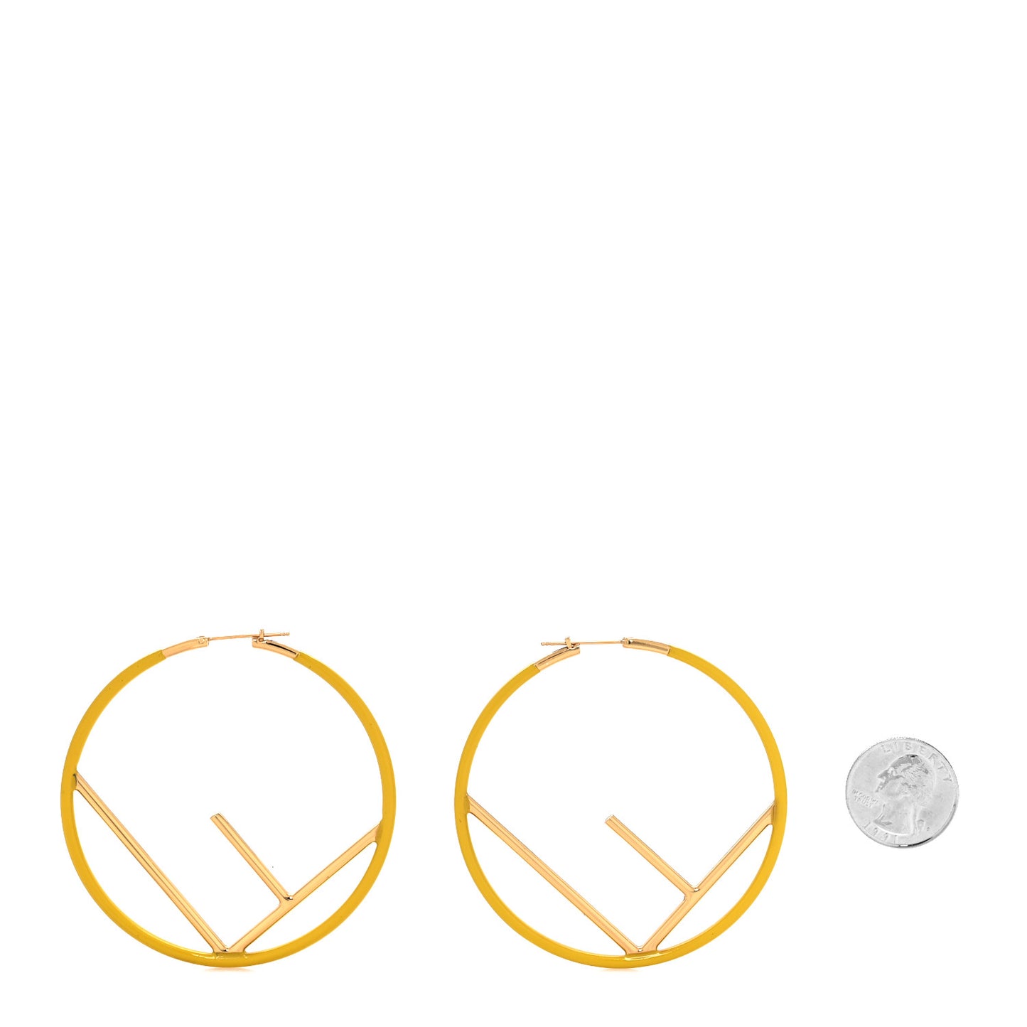 Metal Enamel Large F is Fendi Hoop Earrings Yellow Gold