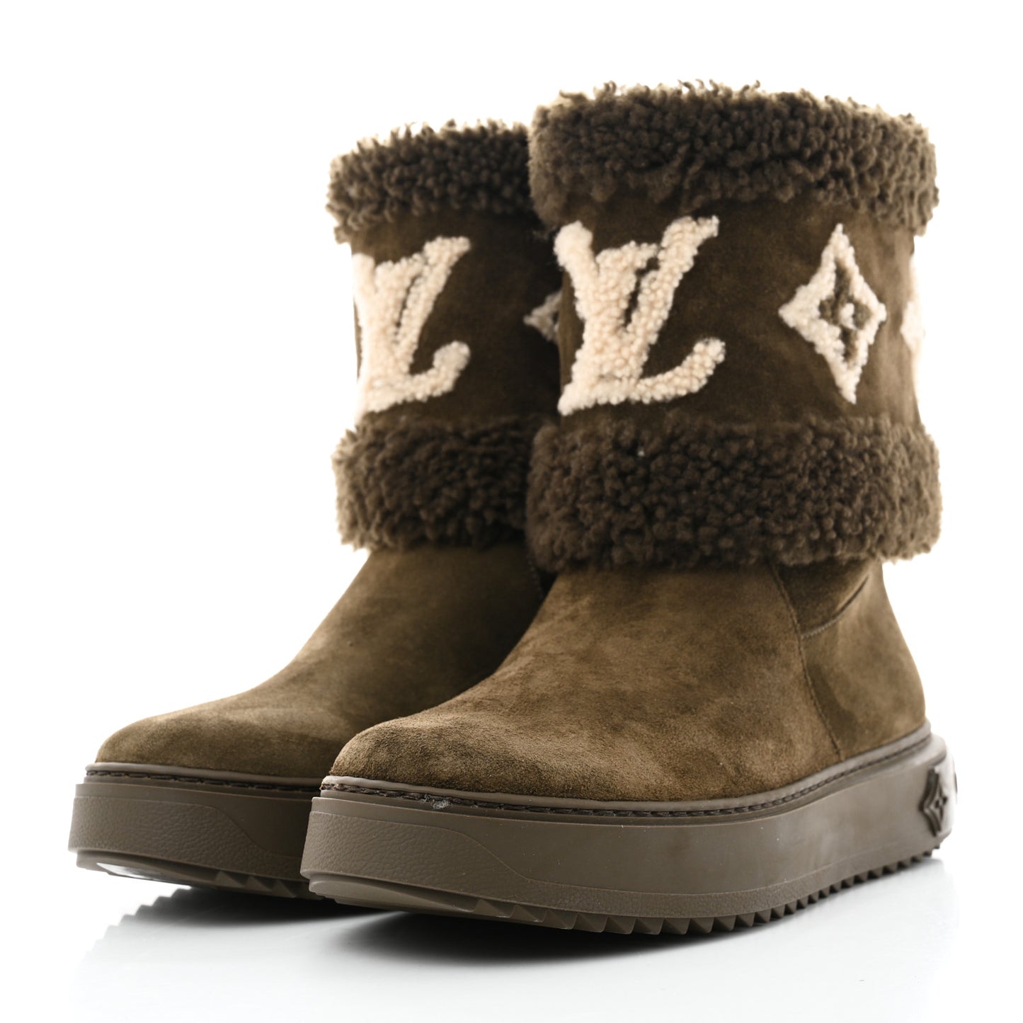 Suede Calfskin Shearling Snowdrop Flat Ankle Boot 38.5 Khaki