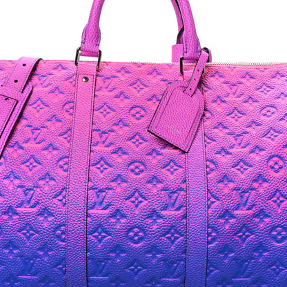 Louis Vuitton Taurillon Illusion Keepall Bandouliere 50 Bleu Rose 6 of 11