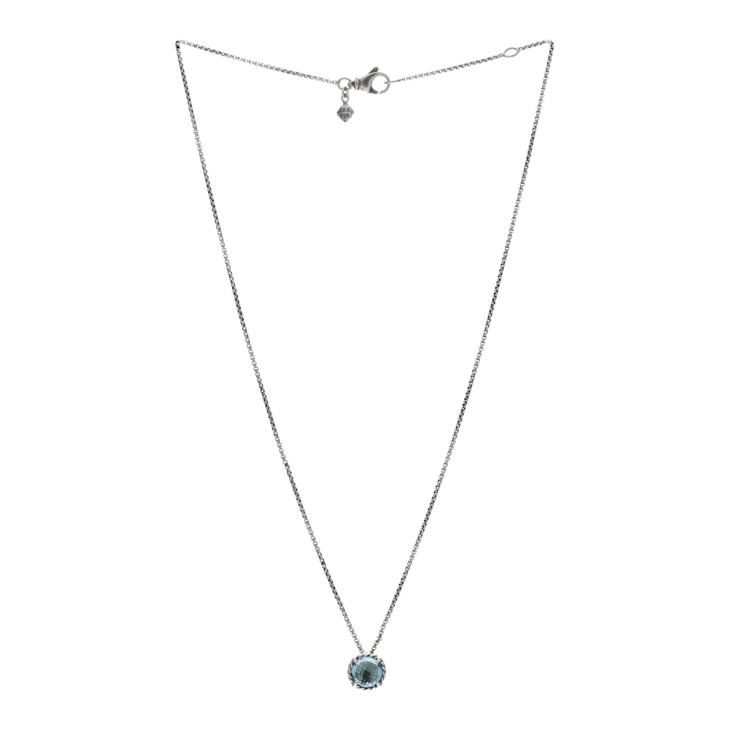 Sterling Silver Blue Topaz 8mm Chatelaine Pendant Necklace
