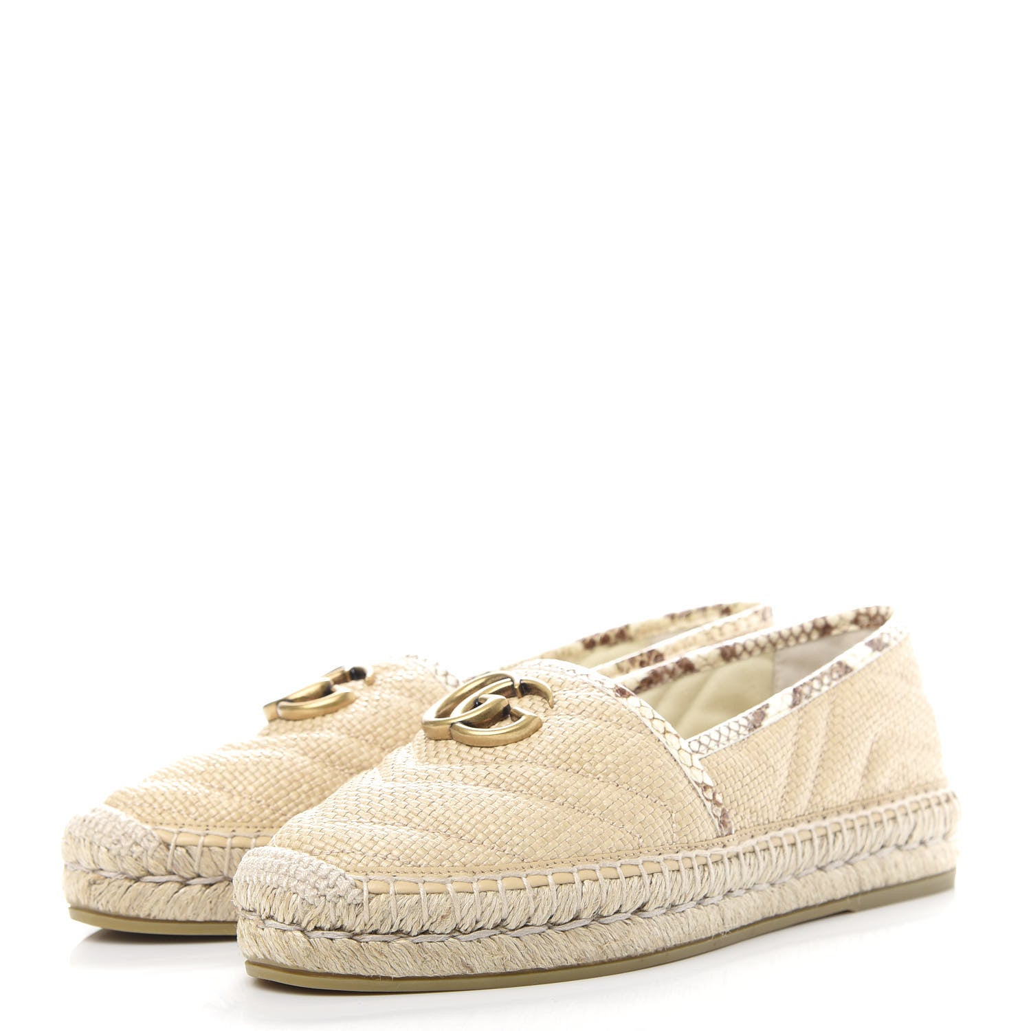 Gucci Straw Elaphe Matelasse GG Marmont Espadrilles 37 Natural Cream Brown 3 of 11