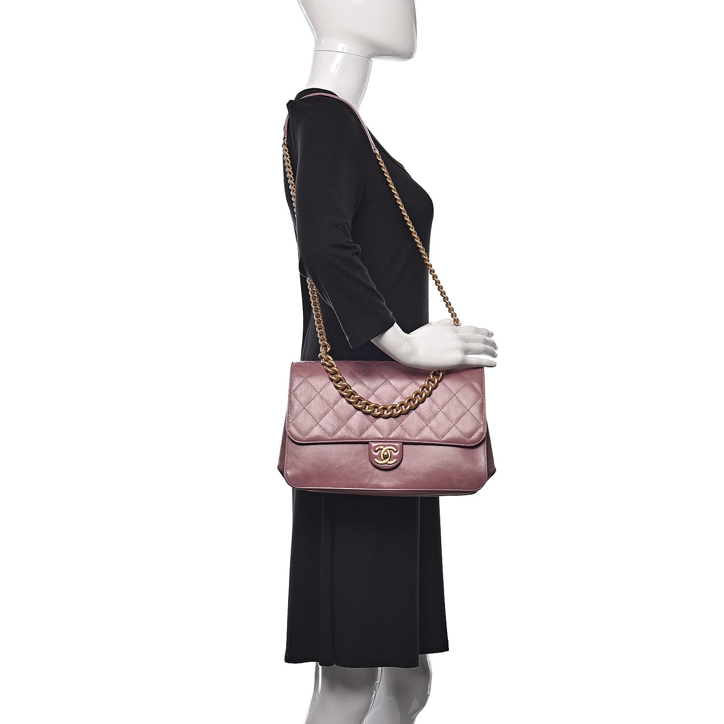 Pebbled Calfskin Vintage Web Medium Half Moon Hobo Black